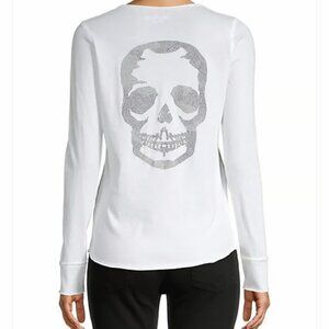 Zadig & Voltaire Long Sleeve White Skull Shirt - Size Medium